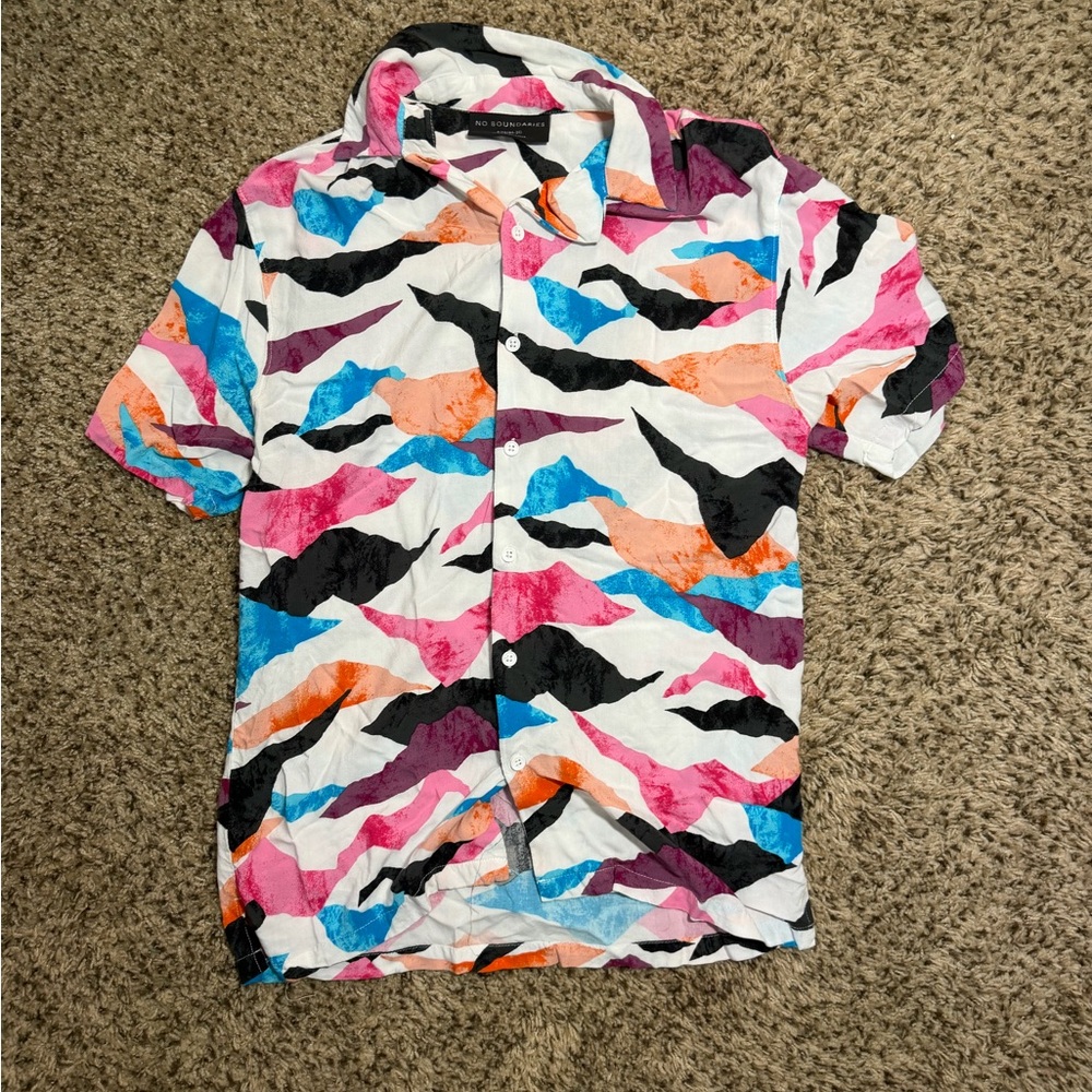 No Boundaries Multicolor Abstract Print Button-Up